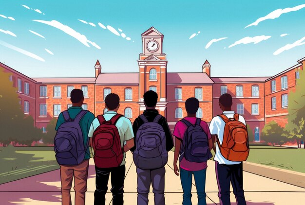 School students in digital art style for education day