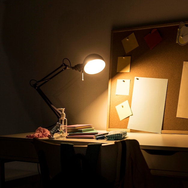 School supplies arrangement in children room