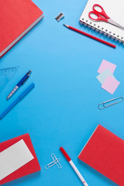 School supplies arrangement top view