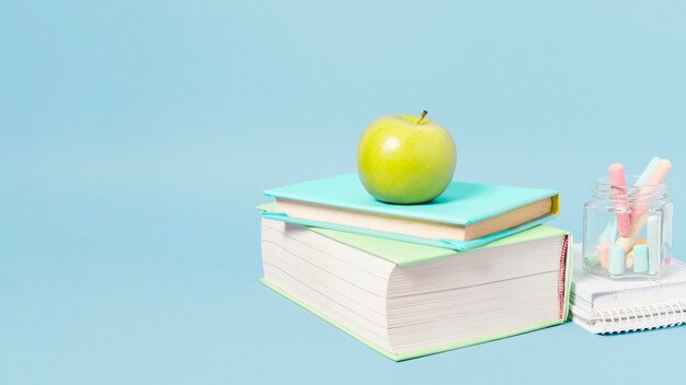 School supplies on light blue background