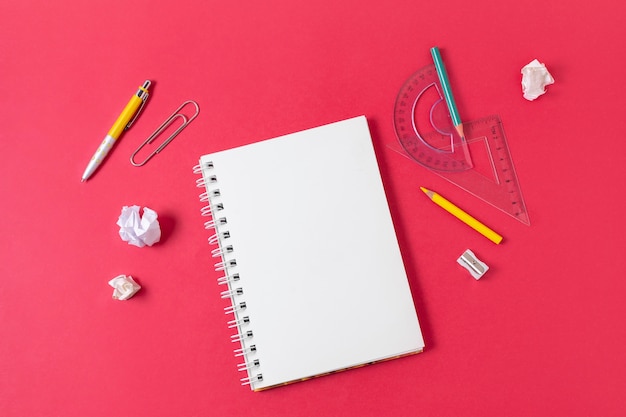 School supplies still life  above view