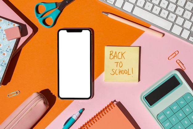 School supplies on the table arrangement