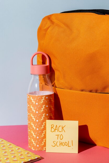 School supplies on the table arrangement