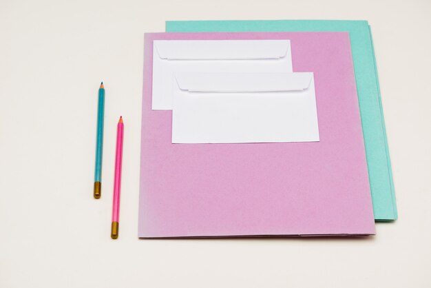 School supplies on white table