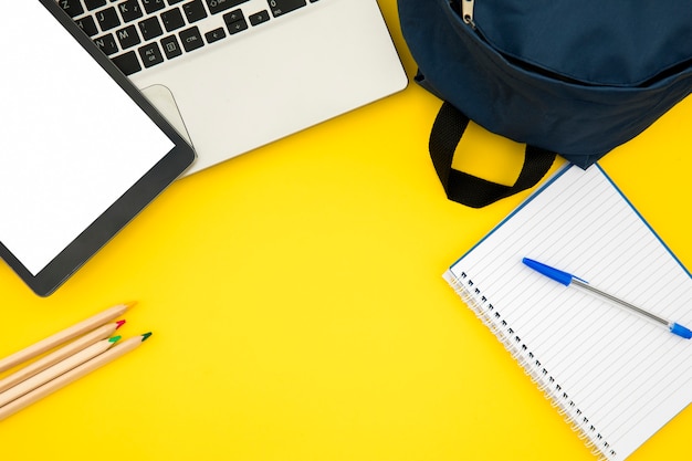 School supplies with laptop and tablet