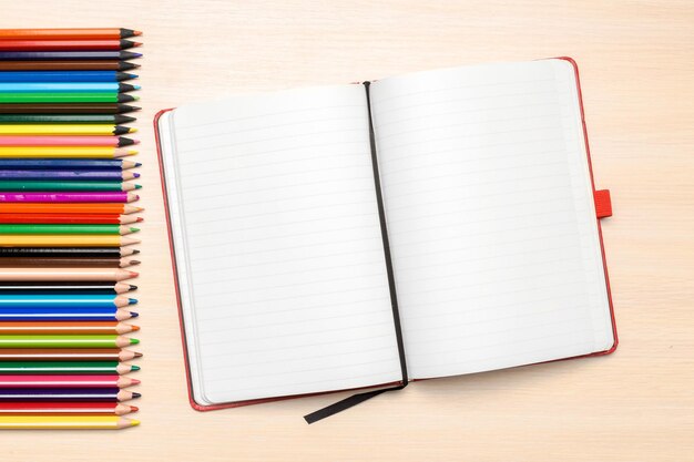 School supplies on wooden background