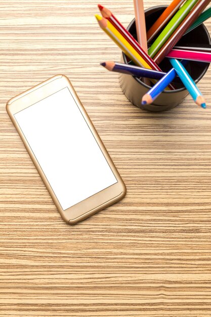 School supplies on wooden background