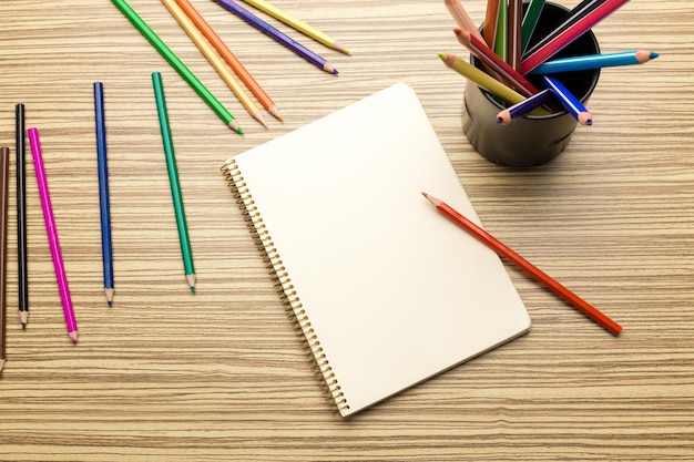 School supplies on wooden background