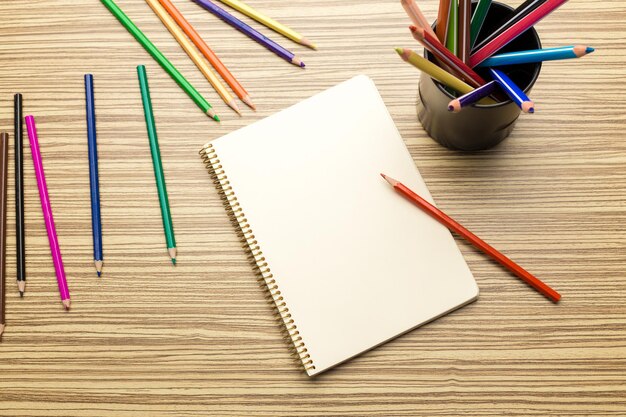 School supplies on wooden background