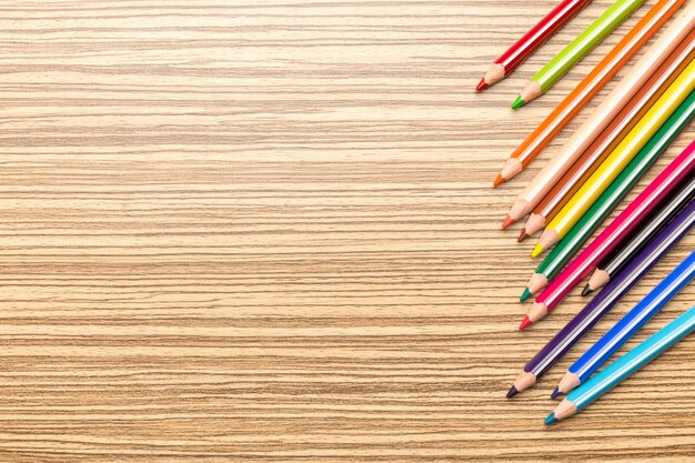 School supplies on wooden background