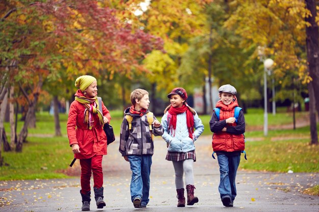 Schoolchildren joking and laughing