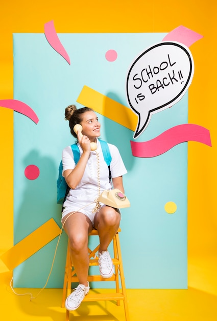 Schoolgirl with speech bubble template