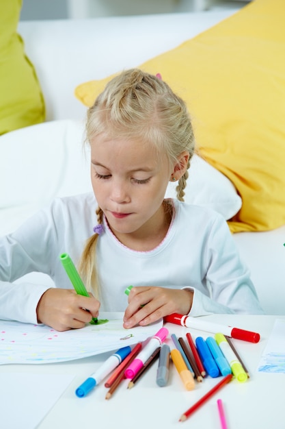 Schoolgirl working hard