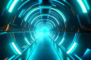 Free photo sci fi tunnel with fantastic grren neon lights background