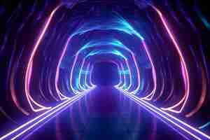 Free photo sci fi tunnel with fantastic neon lights background