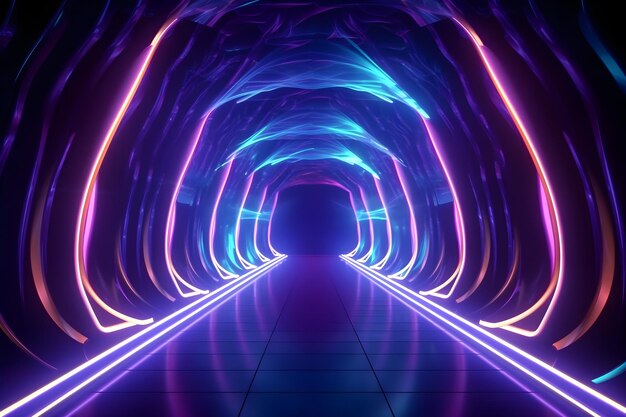 sci fi tunnel with fantastic Neon lights background