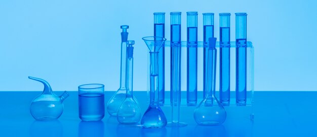 Science banner with glassware arrangement