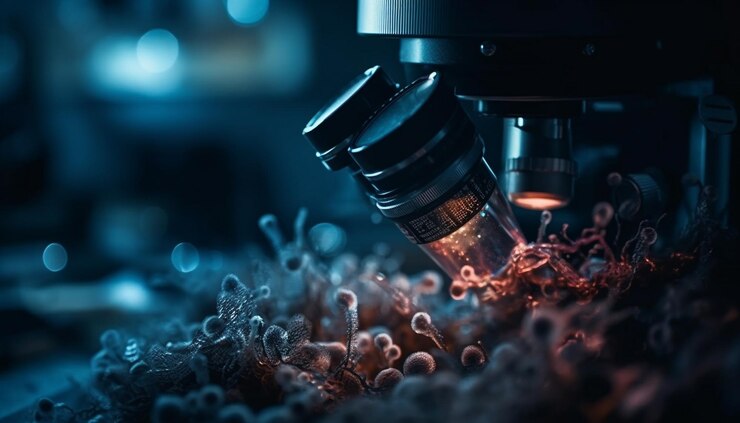 Free Photo scientist analyzing bacterium on high scale magnification generated by ai