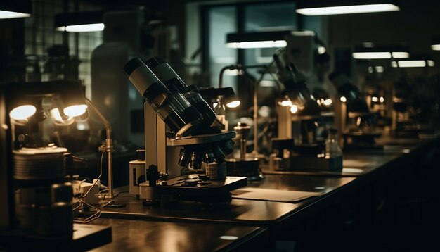 Free photo scientist analyzing liquid with microscope in laboratory generated by ai