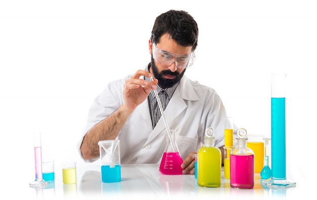 Scientist man with test tubes