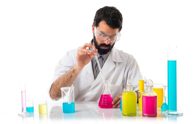 Scientist man with test tubes