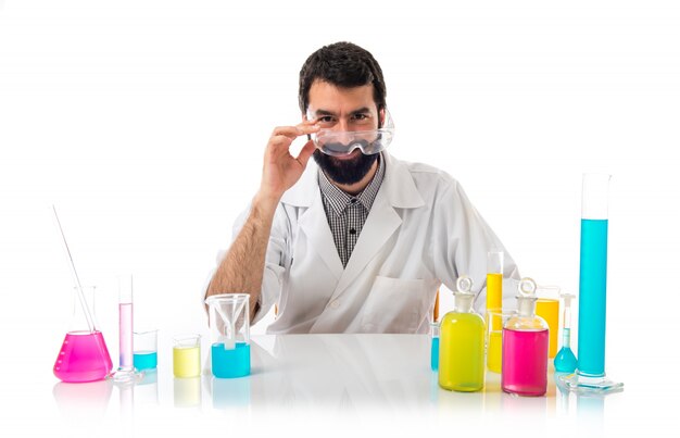 Scientist man with test tubes