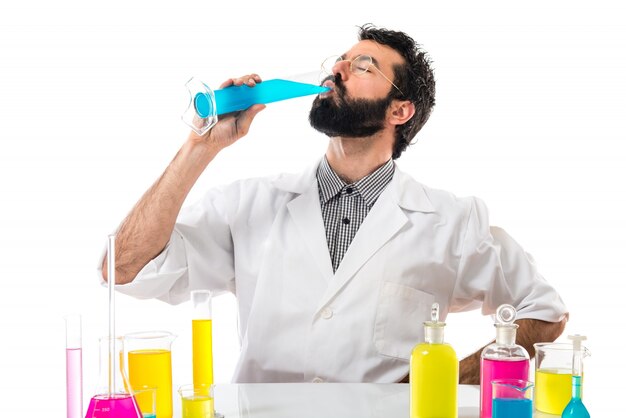 Scientist man with test tubes