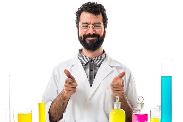 Scientist man with thumb up