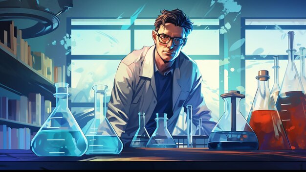 A scientistchemist in a laboratory with test tubes vector art