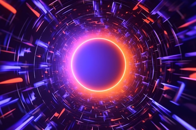 Бесплатное фото Научно-фантастический круговой туннель с фантастическим фоном неоновых огней