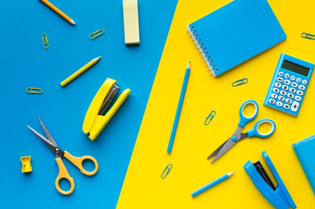 Scissors and staplers flat lay