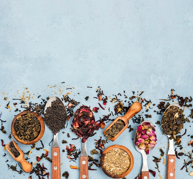 scoop and bowls with herbal tea
