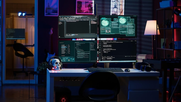 script running on computer in secret base of operations used by hacker