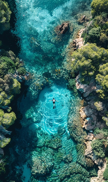 Foto gratuita un subacqueo circondato da una bellissima natura sottomarina