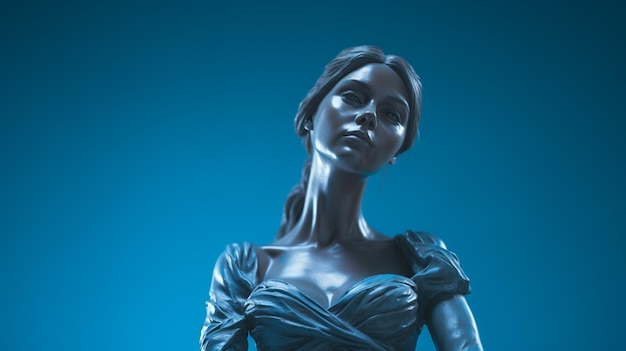 A sculpture of a girl on a blue background