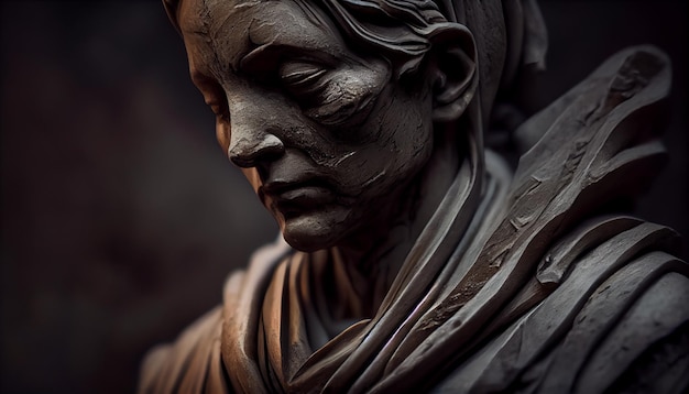 カトリックのジェネレーティブ AI で祈る男の彫刻