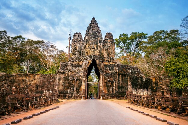 Sculptures in the South Gate of Angkor Wat, Siem Reap, Cambodia.