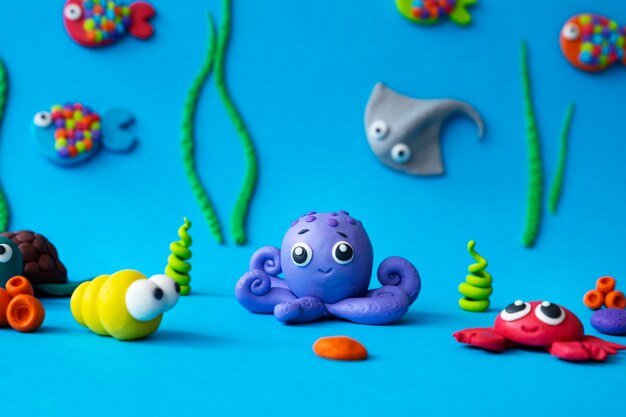 sea animals play dough background