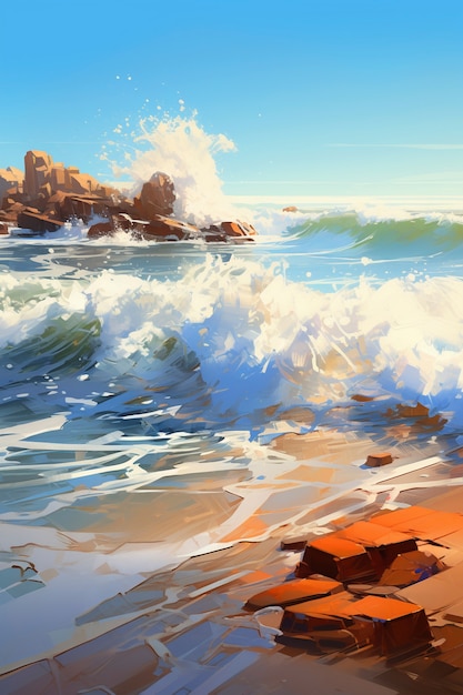 Бесплатное фото Морской пейзаж в стиле цифрового искусства