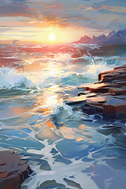 Sea landscape with digital art style