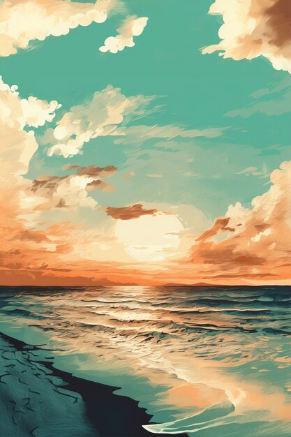 Sea landscape with digital art style