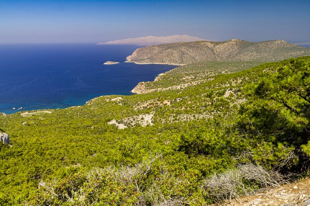 Sea landscape with mountains in the distance