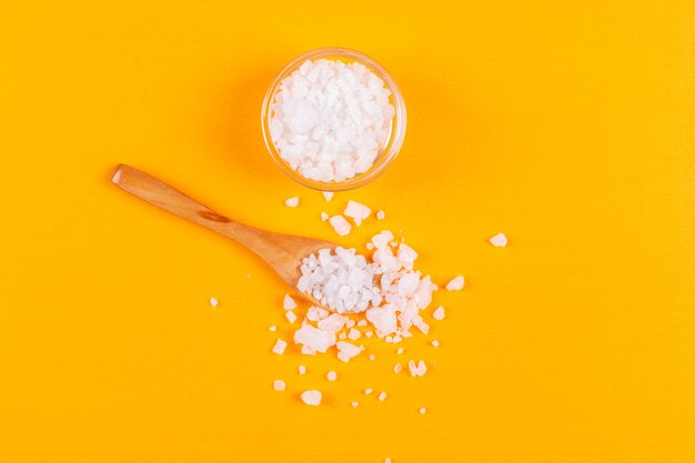 Sea salt in a small bowl with wooden spoon