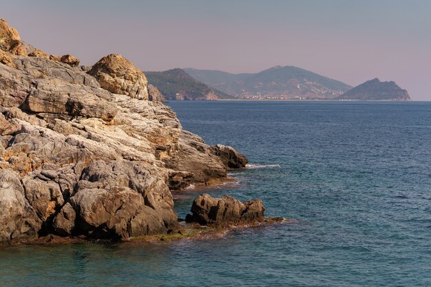 Sea scape with rocky shoreline in Turkey