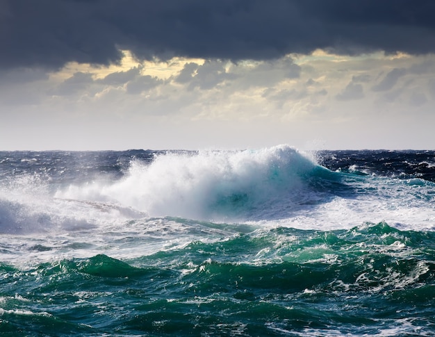 嵐の間に海の波