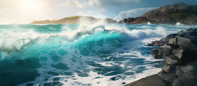 Бесплатное фото Морская волна, вода прибоя с белой пеной, сгенерированное изображением ai