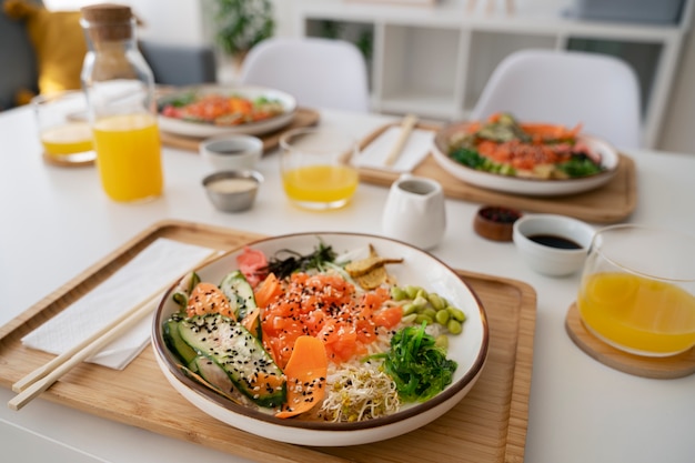 Seafood dish bowl with salmon