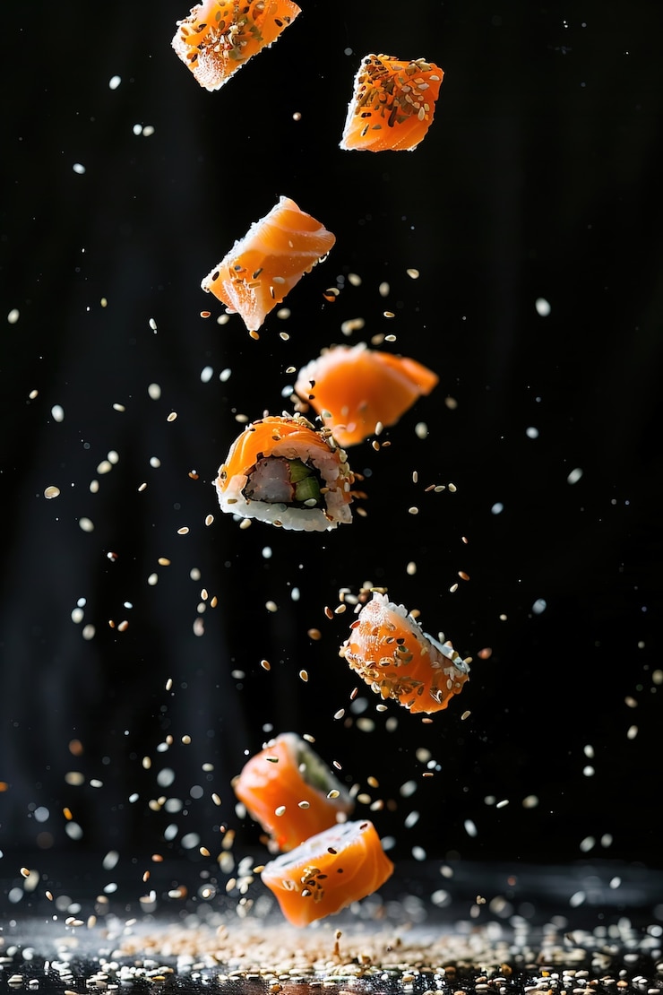 Free Photo seafood sushi dish with details and simple black background