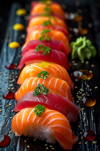 Free photo seafood sushi dish with details and simple black background