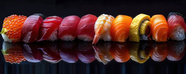 Foto gratuita piatto di sushi di frutti di mare con dettagli e semplice sfondo nero